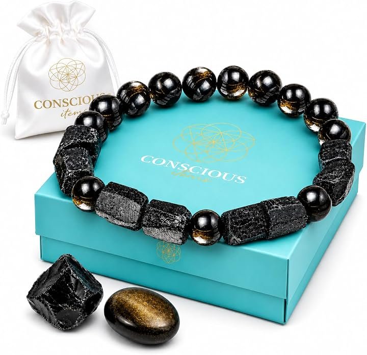 Black tourmaline and golden obsidian bracelet protection crystal root chakra