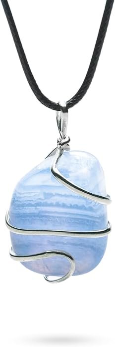 Blue lace agate healing necklace calm throat chakra crystal