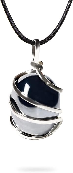 Hematite crystal healing necklace for root chakra grounding