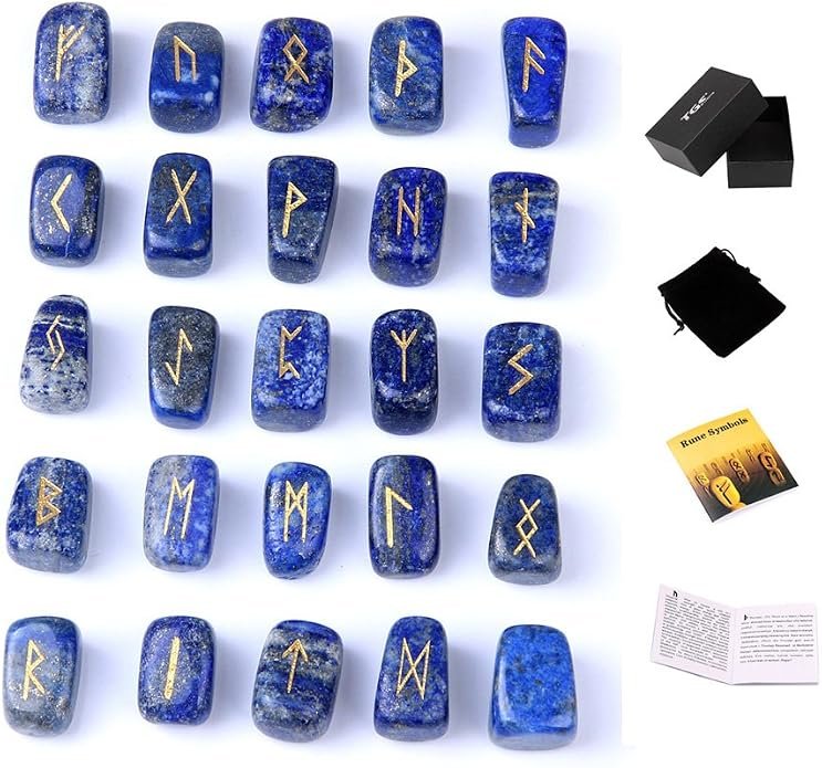 Lapis lazuli rune stones set throat chakra truthful communication