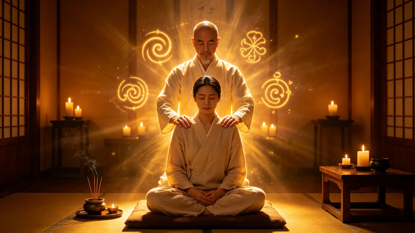 reiki attunement ceremony with master and student