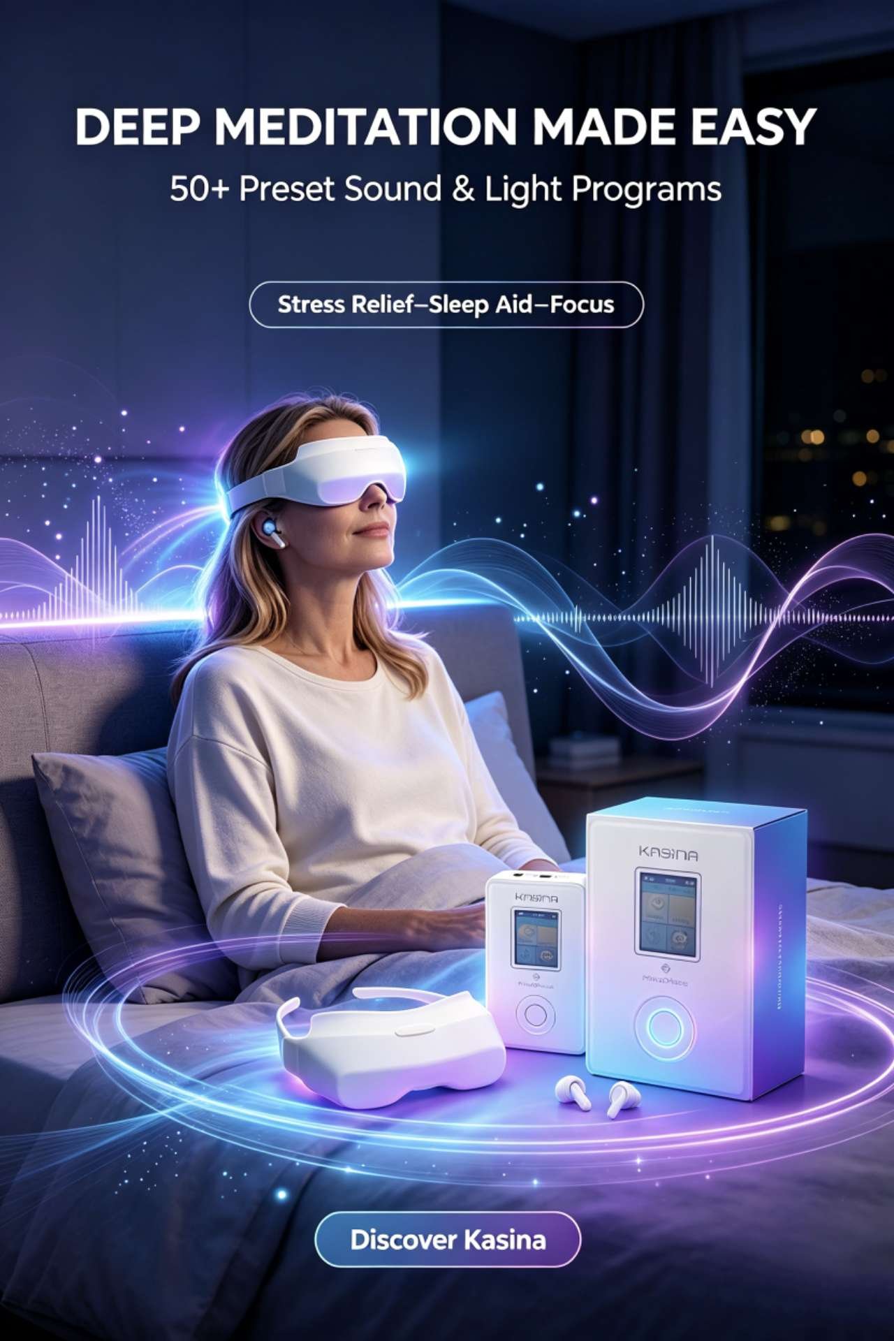 Kasina DeepVision Bundle – Sound and Light Meditation Device Kasina DeepVision bundle sound and light meditation device for stress relief, better sleep, and sharper focus