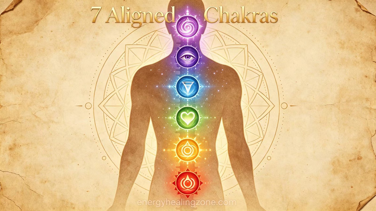 Complete guide to 7 chakras illustration showing all seven energy centers from root to crown with their colors