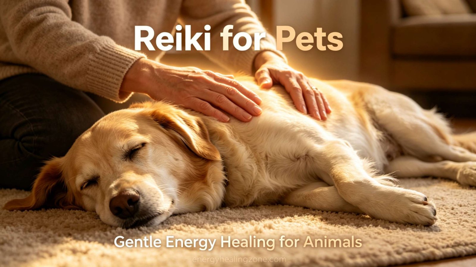 Reiki for Pets — Energy Healing for Dogs and Cats Complete guide to Reiki healing showing Reiki for pets illustration with animal energy healing graphic