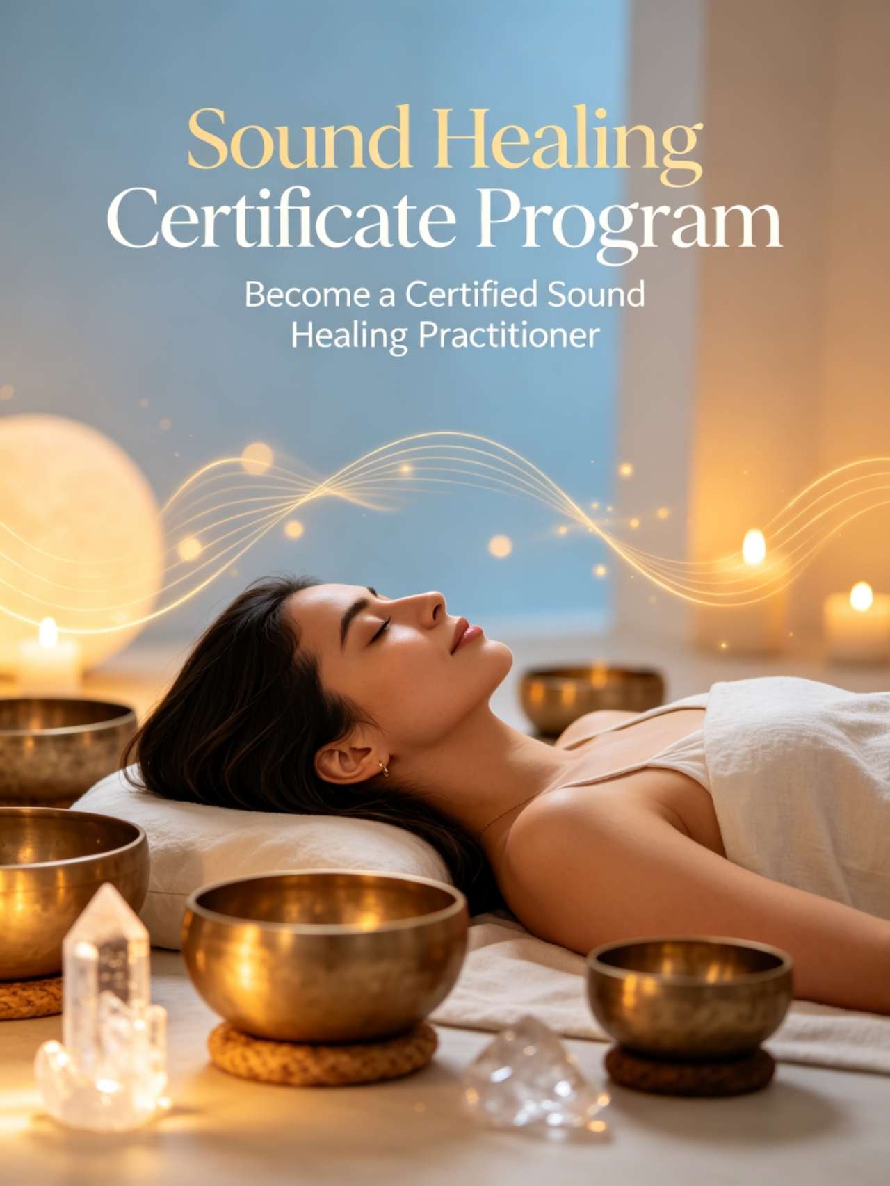 Sound Healing Certificate Program – Professional Training Sound healing and therapy certificate program banner with healing instruments and certification badge