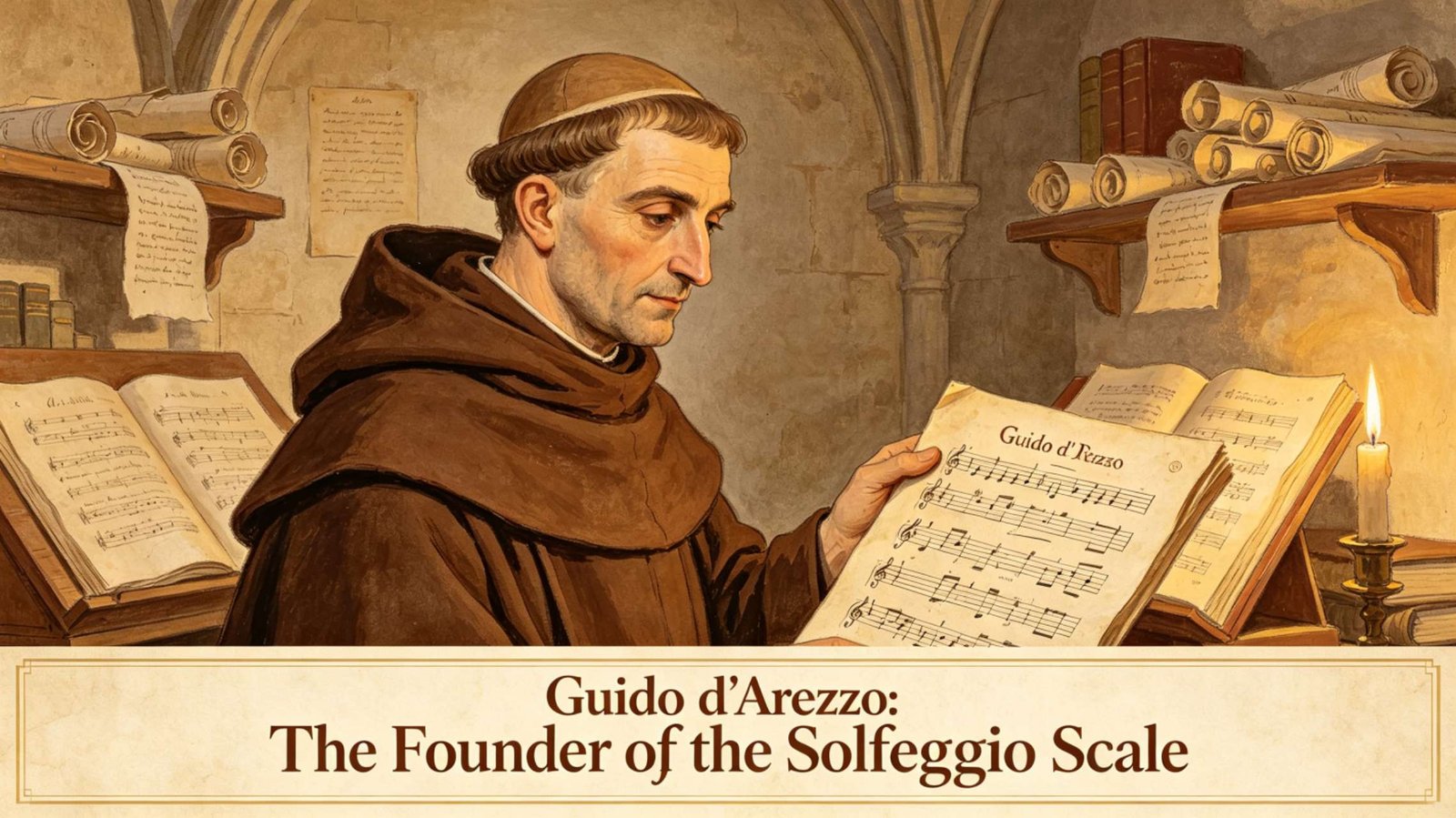 Guido d'Arezzo - The Founder of the Solfeggio Scale Guido d'Arezzo Benedictine monk who introduced the Solfeggio scale in medieval sacred music