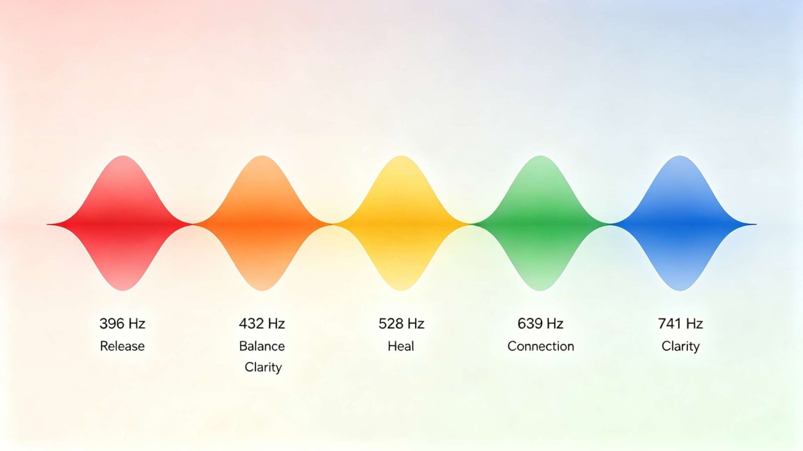 Best Solfeggio Frequencies for Anxiety Relief Chart showing best Solfeggio frequencies for anxiety: 396Hz, 432Hz, 528Hz, 639Hz, 741Hz