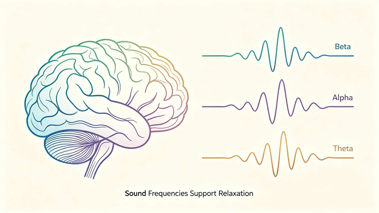 Sound Bath Guide – How Sound Affects the Brain Sound bath guide illustration showing how sound frequencies affect brain waves and nervous system