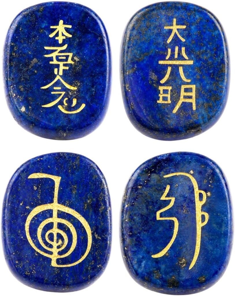 10 Best Tools for Energy Healing: Boost Your Healing Practice 4 Piece Lapis Lazuli Stones Engraved Chakra Symbols Polished Palm Stones for Reiki Crystal Healing