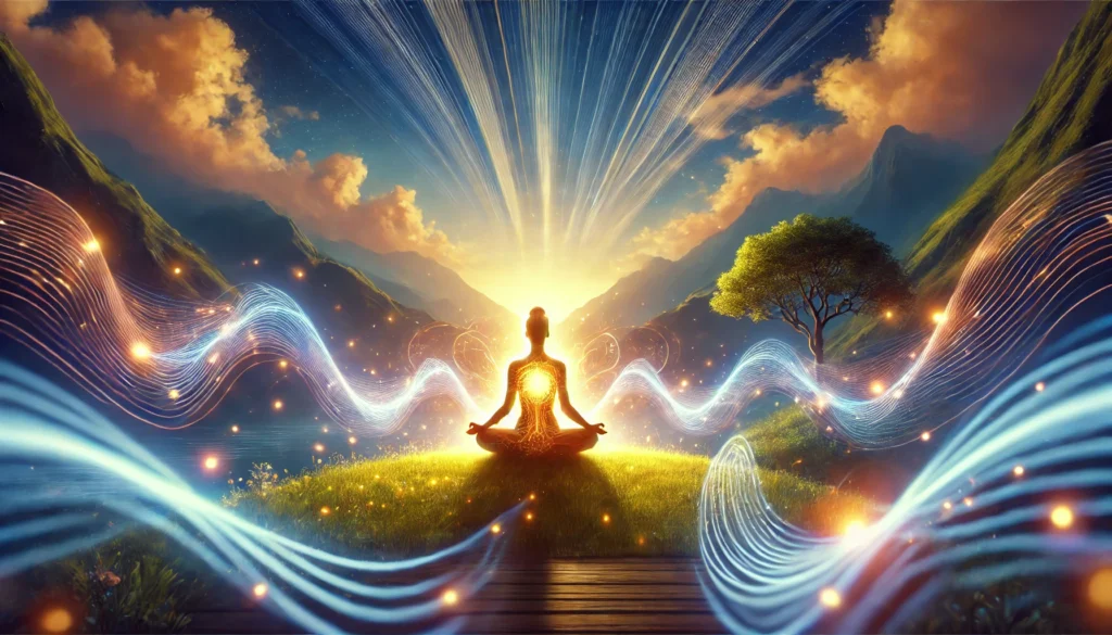 Raising Vibrations: Unlock the Power of Shifting Vibrations for Healing and Manifestation DALL·E 2025 02 20 21.45.48 A serene image of a person meditating in a peaceful natural setting with vibrant energy waves emanating around them. The scene should symbolize the c