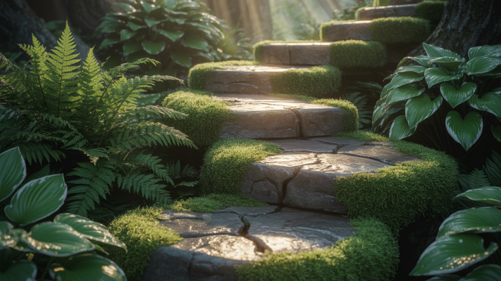 7 Enchanted Garden Pathways to Guide Your Spirit Moss-Covered Stepping Stones