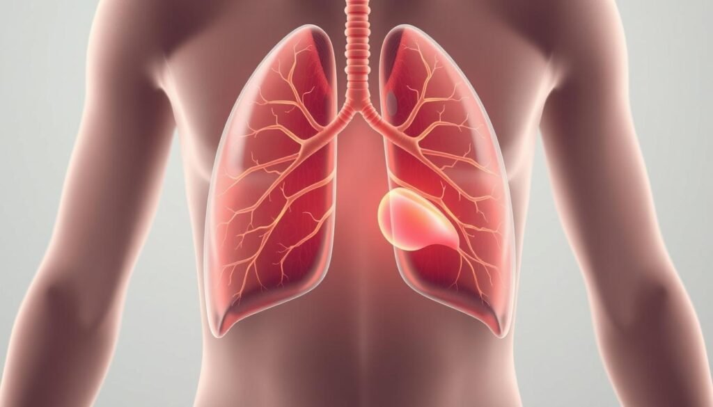 A detailed cross-section illustration of the parasympathetic nervous system activation during deep breathing exercises. Crisp anatomical details of the lungs, diaphragm, and vagus nerve pathways, highlighted in muted tones. Soft, diffused lighting creates a serene, contemplative atmosphere. The composition emphasizes the interconnectedness of the respiratory and autonomic systems, visually conveying the physiological mechanisms behind the calming effects of controlled breathing. Rendered with a clean, scientific aesthetic suitable for a medical or educational context.