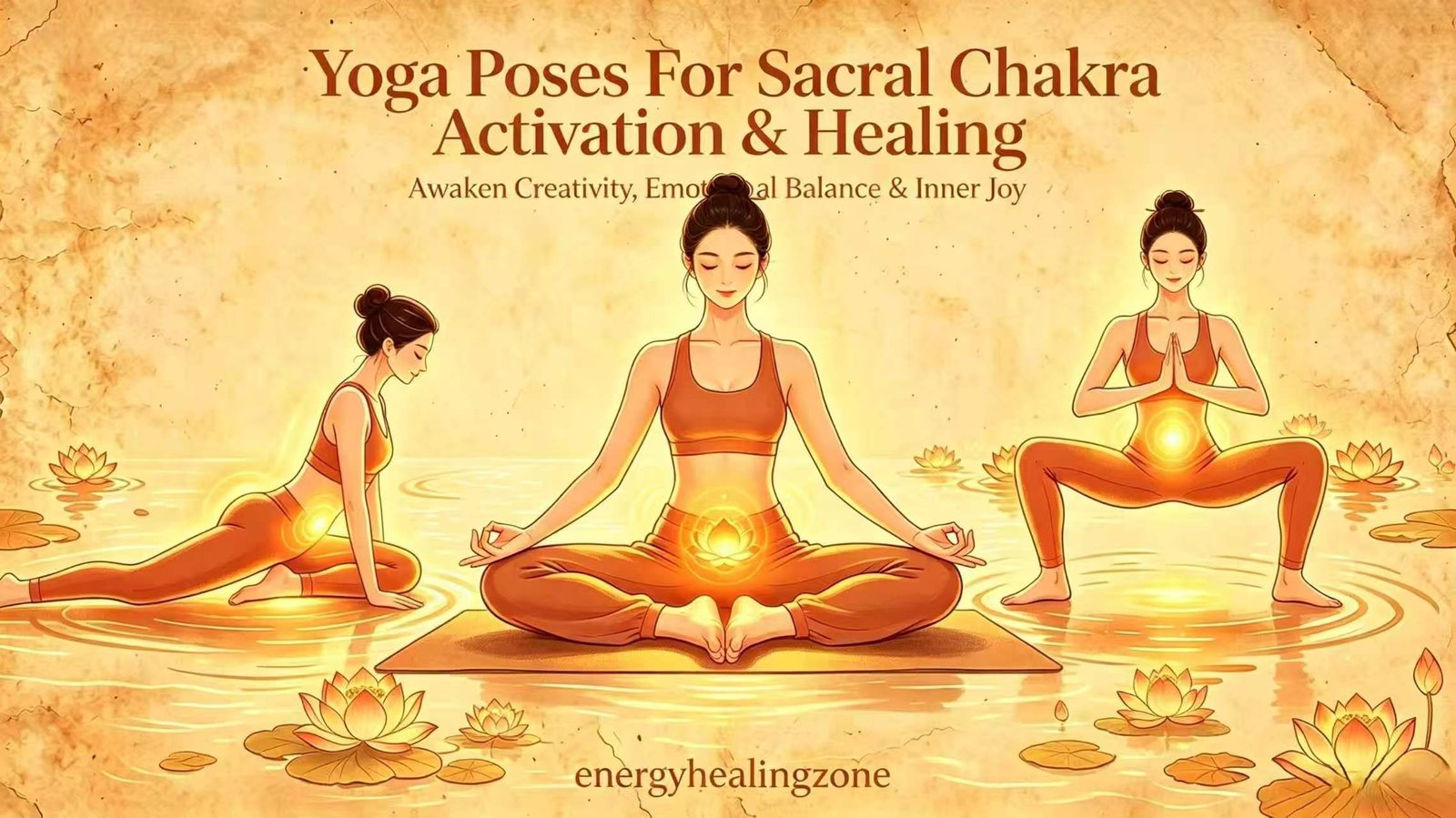 Hip opening yoga poses to activate sacral chakra, pigeon pose, butterfly pose, goddess pose